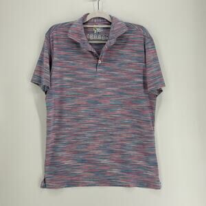 TailorByrd Polo Shirt Mens Medium Blue Pink Striped Golf Performance SPF 30